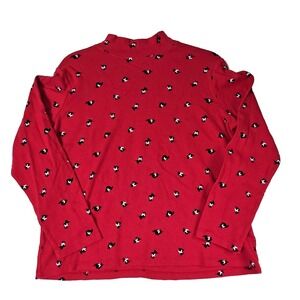 Laura Scott Mock Neck Long Sleeve Shirt Womens L Red Black Scotty Dogs Novelty